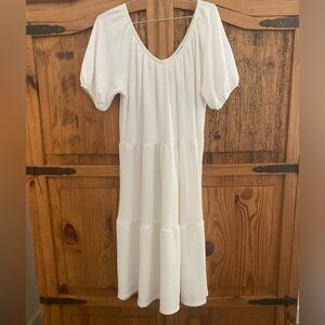 Caution To The Wind White Puff Sleeve Midi Dress